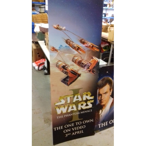 157 - 2 x portrait and 1 x landscape cardboard star wars phantom menace video release advertising boards, ... 