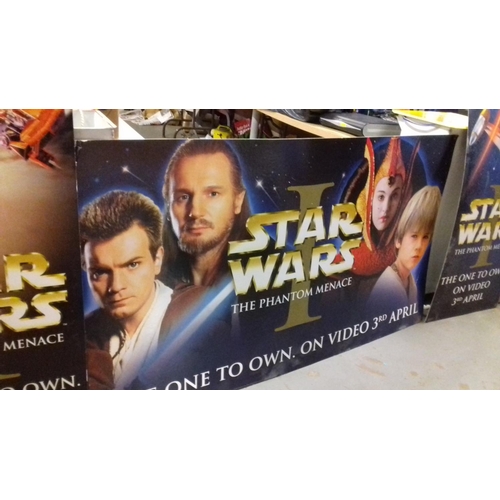 157 - 2 x portrait and 1 x landscape cardboard star wars phantom menace video release advertising boards, ... 