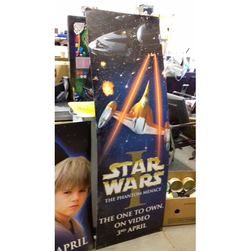 157 - 2 x portrait and 1 x landscape cardboard star wars phantom menace video release advertising boards, ... 