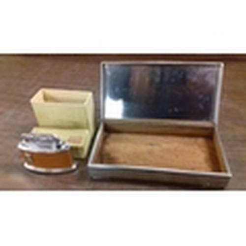 55 - Ronson senator table lighter in original box & silver plated cigarette box with wooden inner