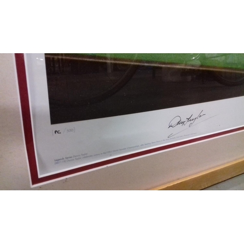 285 - 75 x 55 cm framed and signed Dennis Taylor snooker picture