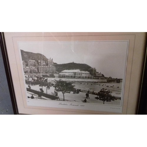 284 - Pair of 38 x 29 cm framed victorian Llandudno promenade black and white photographs