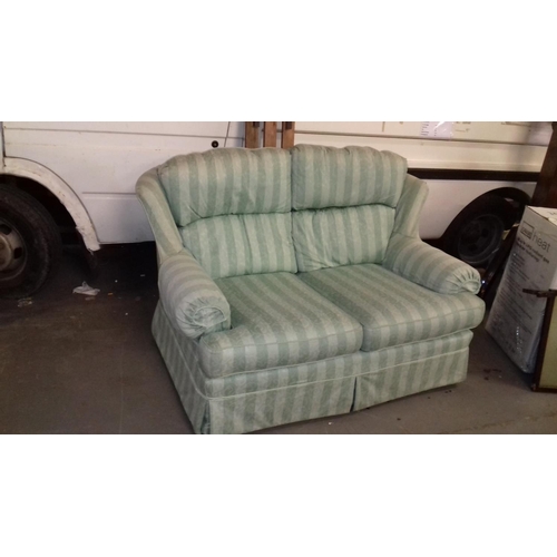 486 - Mint green striped wing back 2 seater couch