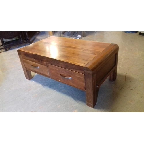 488 - Rounded end wooden 4 drawer coffee table 109 x 60 cm