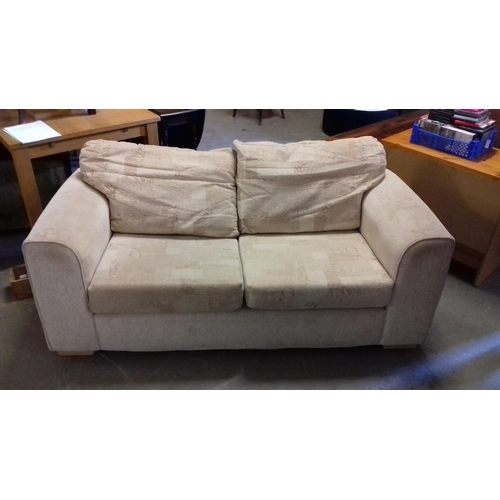 485 - Beige 3 seater (2 seat cushion) fabric couch/settee