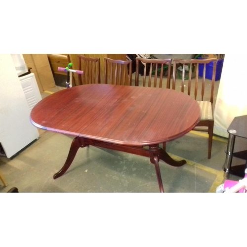 462 - Mahogany Stag oval extending dining table and 4 x chairs