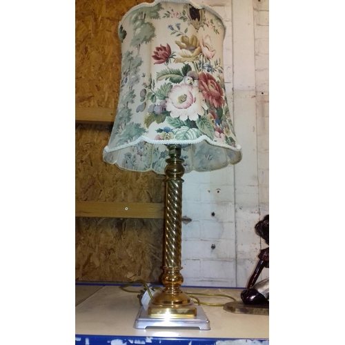 534 - Large heavy solid brass table lamp with shade