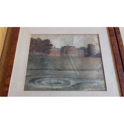 502 - Pair of 41 x 37 cm framed water colour paintings of stately homes, no visible signature