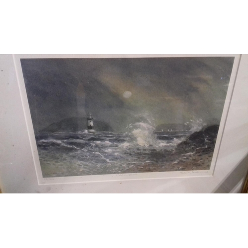 505 - 2 x approx 45 x 38 cm framed limited edition (183/550 & 128/550) pictures titled porth cwyfan & puff... 