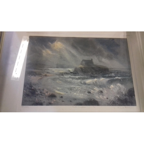 505 - 2 x approx 45 x 38 cm framed limited edition (183/550 & 128/550) pictures titled porth cwyfan & puff... 