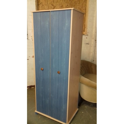 477 - 68 x 48 x 188 cm light wood and blue double door wardrobe