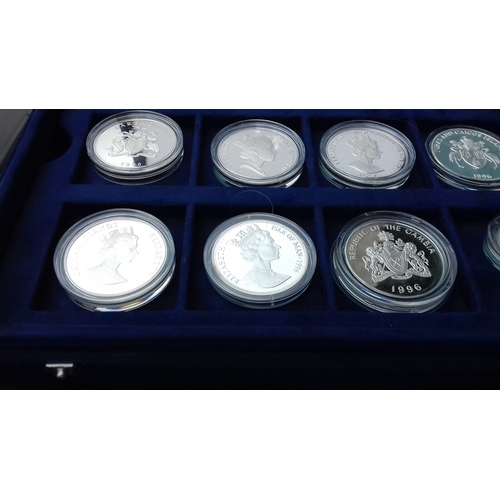 657 - Display case with 12 x assorted Westminster collection and royal mint 925 silver proof coins