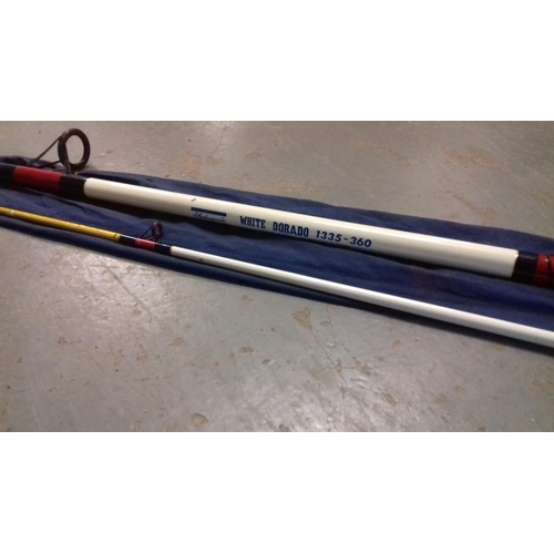 108 - Shakespeare white dorado 2 piece fishing rod in case