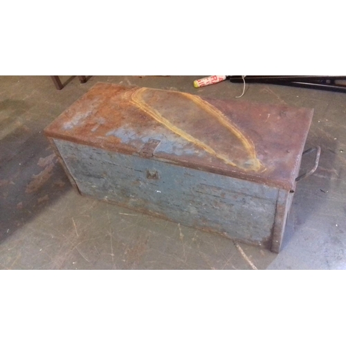 215 - 78 x 32 x 31 cm grey metal box with assorted tools etc