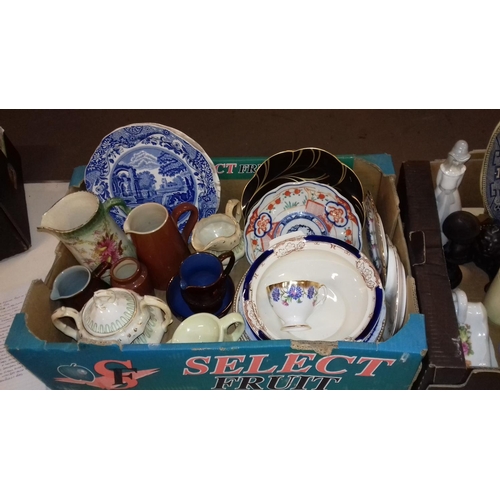 253 - 2 x boxes of assorted vintage pottery, porcelain and ornaments