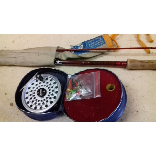 209 - Fenwick for Edgar Sealey 8 ft fly fishing rod with Ryobi no' 444 reel in case with a few flies