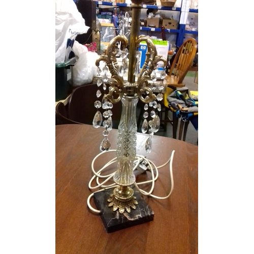 68 - Lovely gilt and glass table lamp with glass droplet beads and marble base approx 70 cm tall