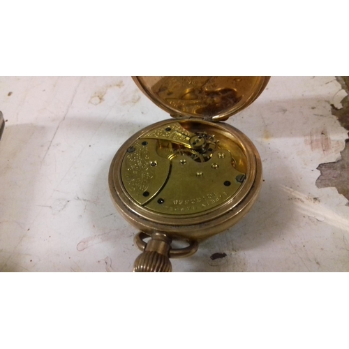 596 - Vintage 14 ct gold plated american waltham watch company pocket watch, not working