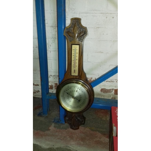 15 - Pre war OC oak wall barometer approx 62 cm tall