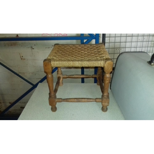 483 - Old woven top footstool 31 x 31 cm