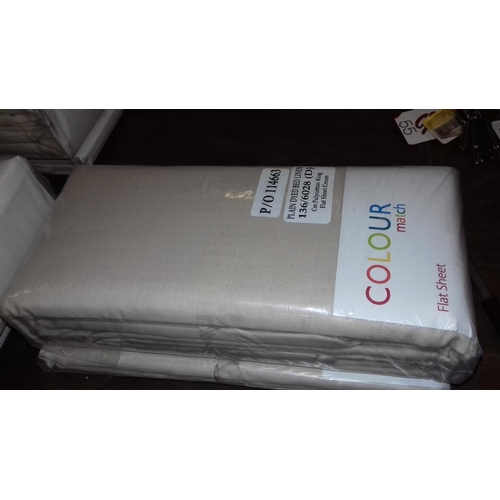 329 - New colour match king size dark cream flat sheet and pair of pillowcases