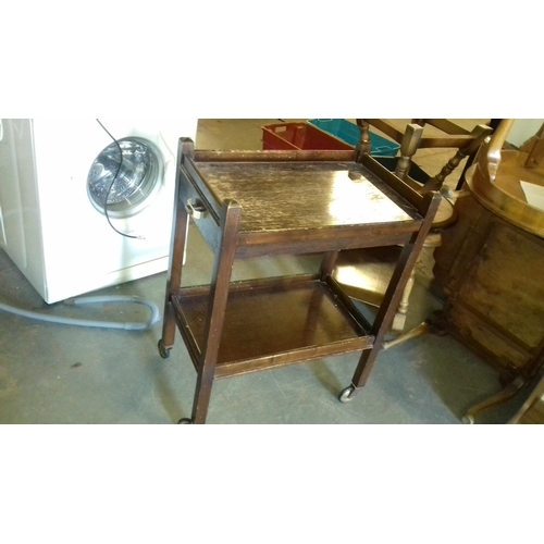 507 - Vintage dark wood portable serving trolley