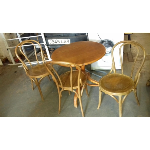 448 - 75 cm diameter pedestal dining table and 3 x bentwood dining chairs