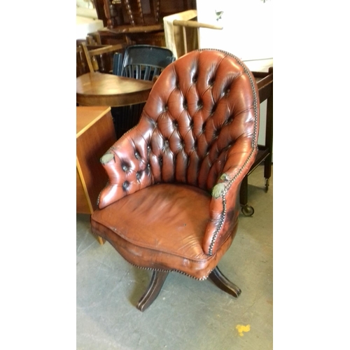 490 - Oxblood red chesterfield swivel office chair