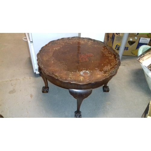 440 - 59 cm diameter pie crust wine table in need of tlc with ball and claw feet