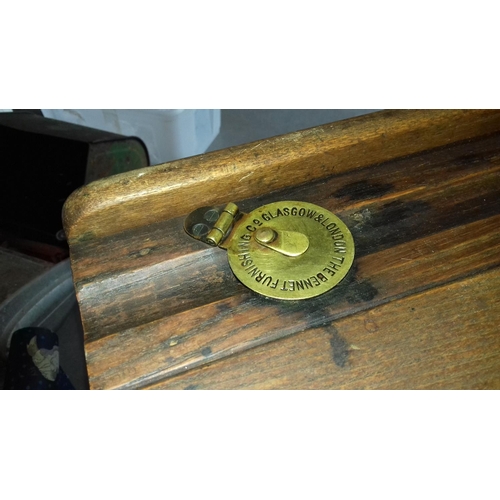 632 - The Bennett Furnishing co early 1900's wooden school desk with brass inkwell