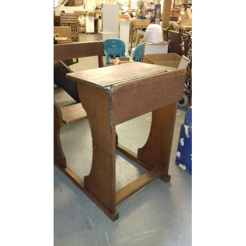 632 - The Bennett Furnishing co early 1900's wooden school desk with brass inkwell