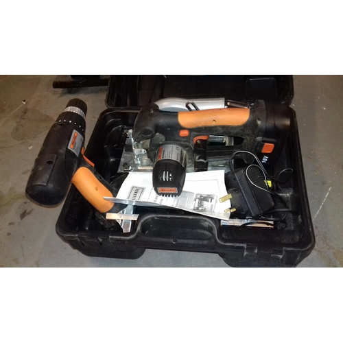 144 - Challenge 18 v combination drill and circular saw set in hard plastic case with manual