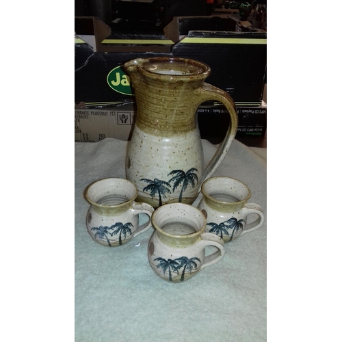 84 - Egyptian sandstone jug with 3 x cups