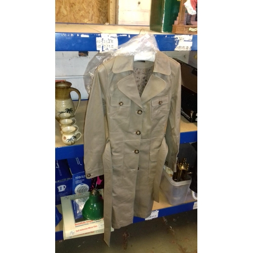 218 - M&S ladies full length leather coat (cost £380) mushroom/taupe colour size 12