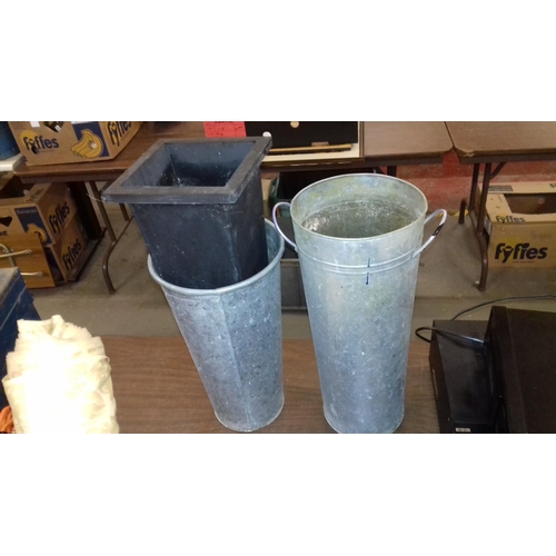 16 - 3 x assorted galvanised graveside flower buckets/pots