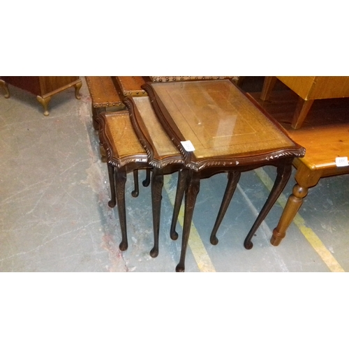 484 - Leather and glass top nest of tables (smallest missing the glass)