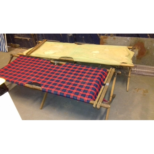 327 - 2 x vintage wooden fold away camp beds