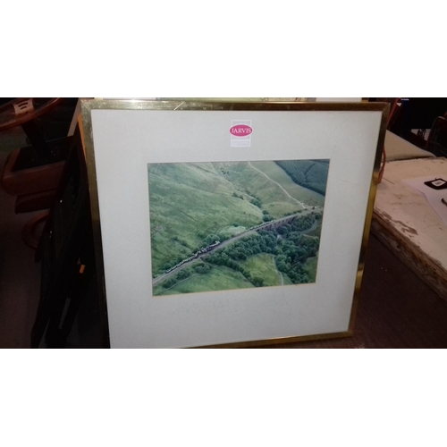 332 - 65 x 51 cm & 56 x 52 cm gilt framed aerial train derailment photographs, removed from Jarvis Rail he... 