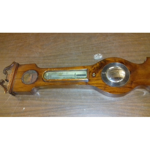 340 - Victorian wall barometer with age related minor damage, approx 107 cm long