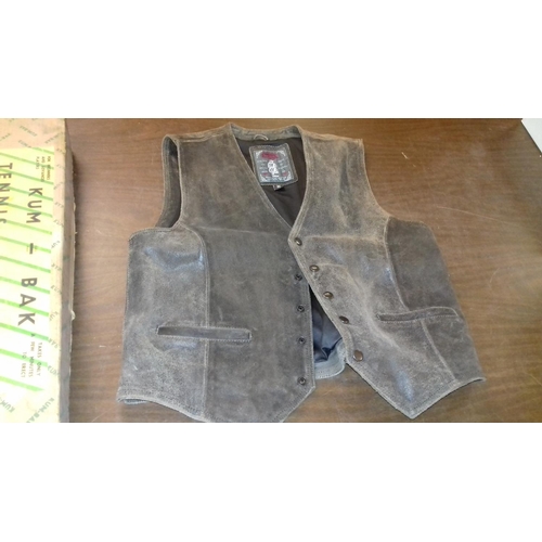 188 - Rediscovered originals leather body warmer/waistcoat with embossed eagles head detail on back size M