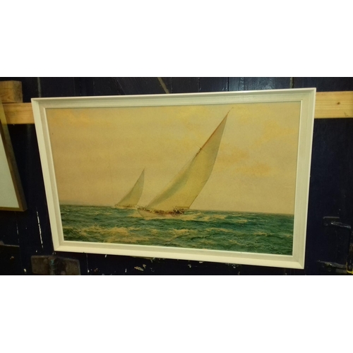 264 - 82 x 52 cm framed picture on board of sailing ships by Montague Dawson