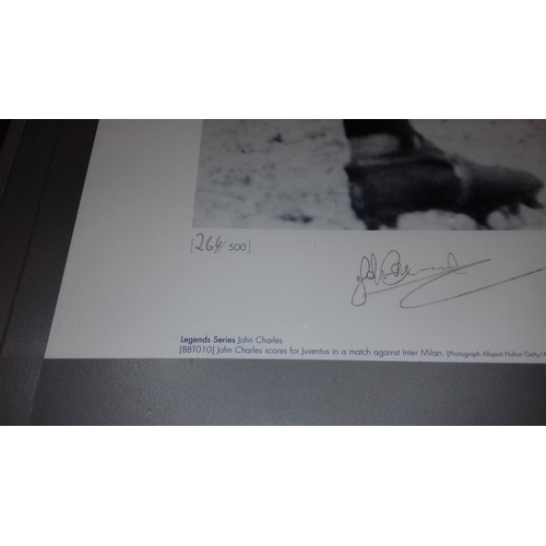 335 - 70 x 50 cm framed limited edition print, 264 of 500, john Charles scoring for Juventus hand signed i... 