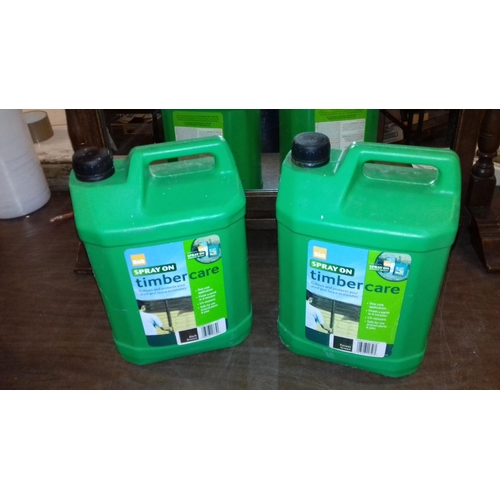 294 - 2 x 5 litre tubs of B&Q spray-on Brown timber care