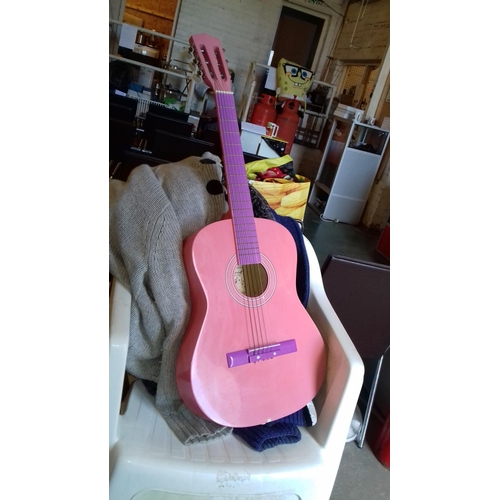 16 - Pink Burswood model JC-36P full size acoustic guitar