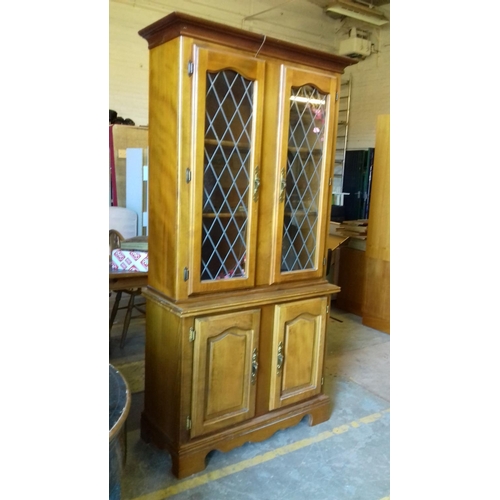 446 - 100 x 42 x 200 cm tall 2 section leaded double glass door display unit with under cabinet