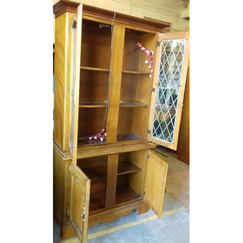 446 - 100 x 42 x 200 cm tall 2 section leaded double glass door display unit with under cabinet