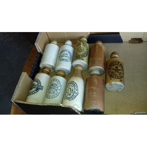 224 - Bundle of 9 x vintage stoneware ginger beer bottles