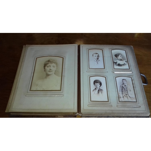 254 - Victorian picture album with assorted carded portraits and photographs