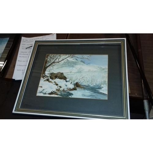 531 - 52 x 43 cm framed and mounted winter landscape painting signed E.G.COWY