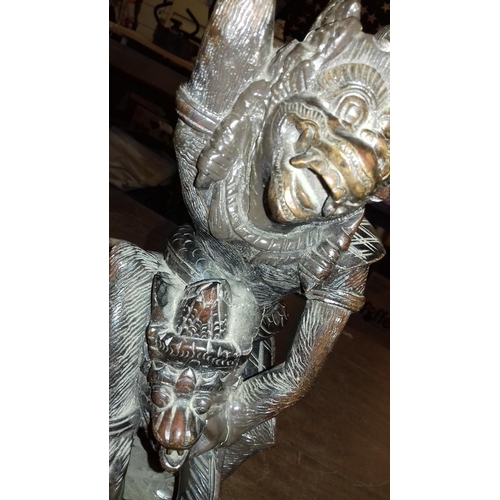 56 - 31 cm tall carved wood Chinese warrior and dragon sculpture with some repaired damage